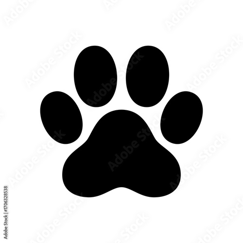 Paw print of dog or cat imprint and pet animal footprint, vector outline silhouette. Paw print for pet friendly sign or badge