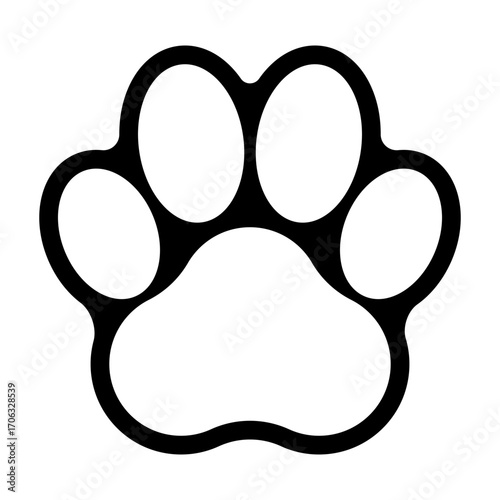 Paw print of dog or cat imprint and pet animal footprint, vector outline. Paw print for pet friendly sign or badge