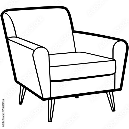 Modern armchair silhouette with clean lines isolated on white background