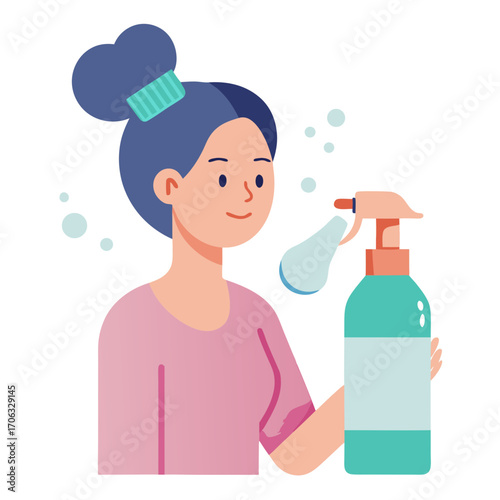 woman with a bottle of shampoo