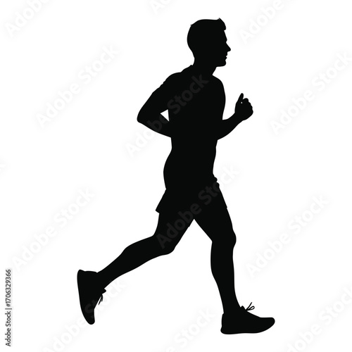 Silhouette of a man running athletic motion fitness sports and exercise dynamic pose silhouette