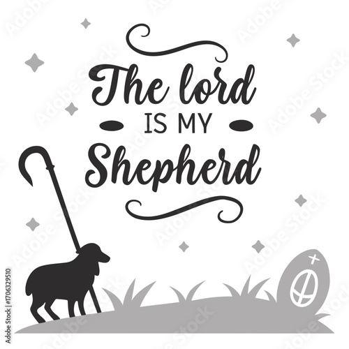 Psalm 23:1 Vector Design – The Lord is My Shepherd with Sheep and Staff Icon