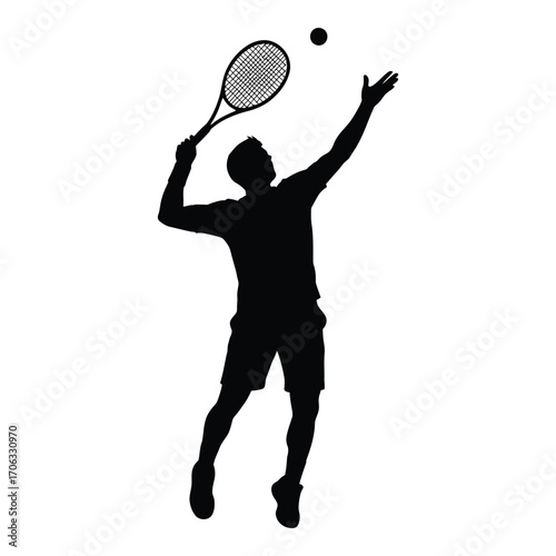 Silhouette of a tennis player serving a ball during a match action shot silhouette