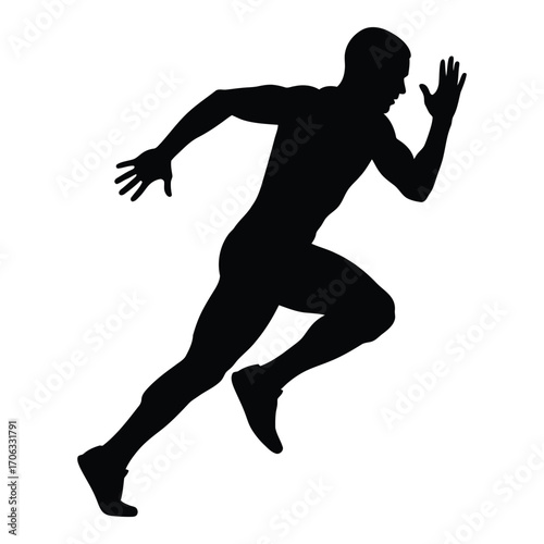 Dynamic silhouette of a male runner in full sprint motion silhouette