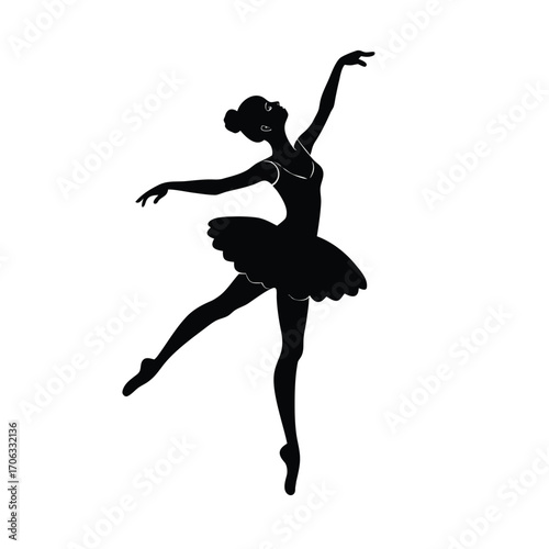 Graceful Ballet Silhouette, Elegant Dancer Silhouette, Ballet Pose Outline, Pirouette Shadow Figure, Modern Ballet Silhouette