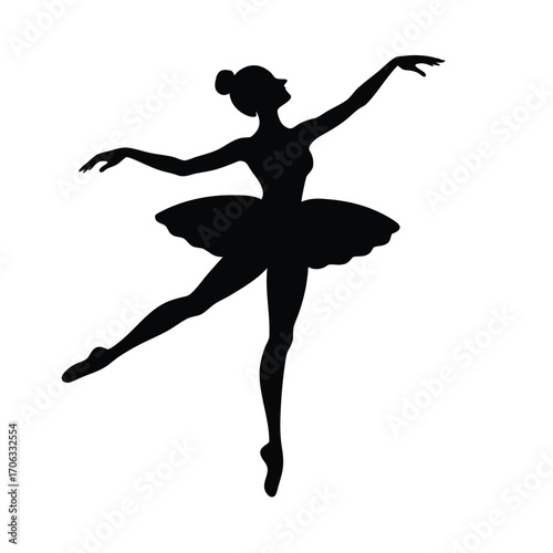 Graceful Ballet Silhouette, Elegant Dancer Silhouette, Ballet Pose Outline, Pirouette Shadow Figure, Modern Ballet Silhouette
