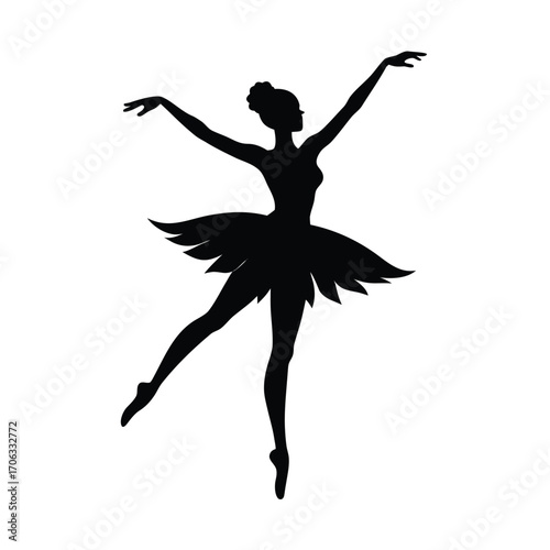 Graceful Ballet Silhouette, Elegant Dancer Silhouette, Ballet Pose Outline, Pirouette Shadow Figure, Modern Ballet Silhouette