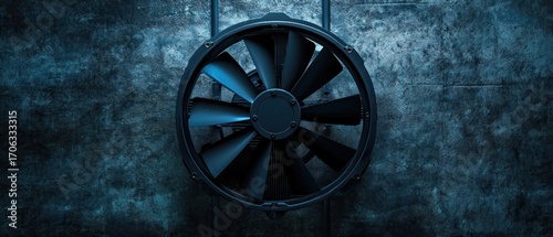 Dark industrial fan on textured wall technology background image