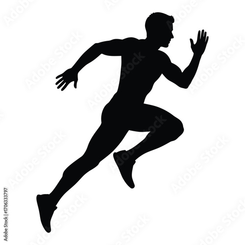 Silhouette of athletic male runner in dynamic sprinting pose capturing speed and movement silhouette