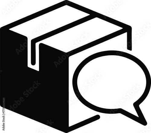 Illustrator Vector Cardboard box with speech bubble for delivery silhouette