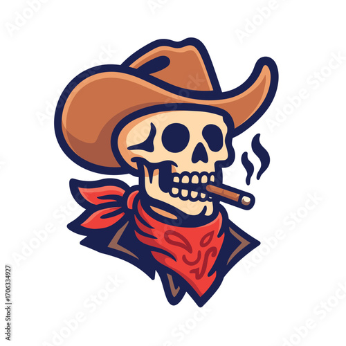 Cowboy skull with cigar bandana mascot illustration
