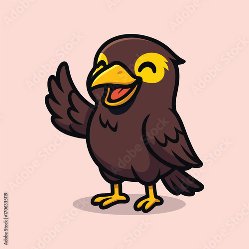 Hill myna cartoon bird waving illustration