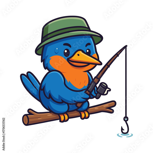Kingfisher angler with green hat vector cartoon
