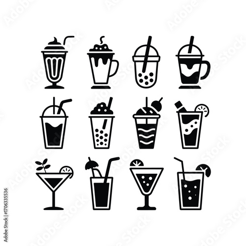 Collection of delicious cold drinks and cocktails icons for your refreshment designs
