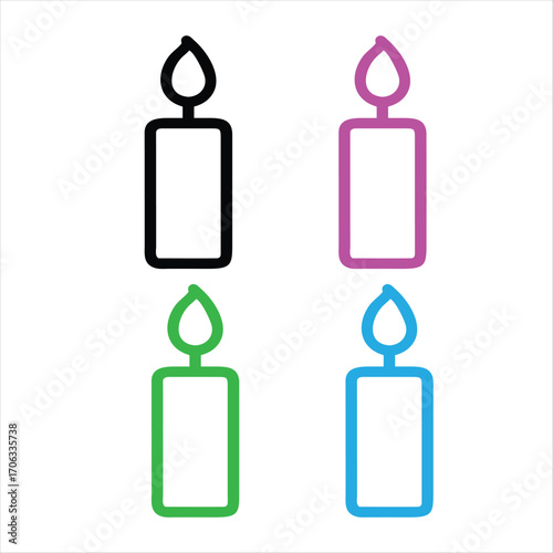 Colorful Candle Vector Icons Set – Simple Burning Candle Outline Design