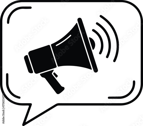 Illustrator Vector Megaphone sound waves in speech bubble silhouette