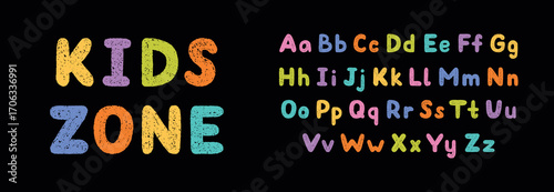 Crayon english alphabet doodle set. Chalk pencil font, school wax kid letters in sketch style. Hand drawn vector illustration isolated on black background.