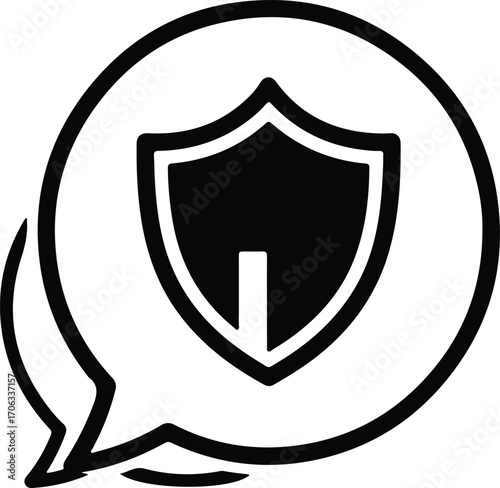 Illustrator Vector Secure shield inside speech bubble communication concept silhouette