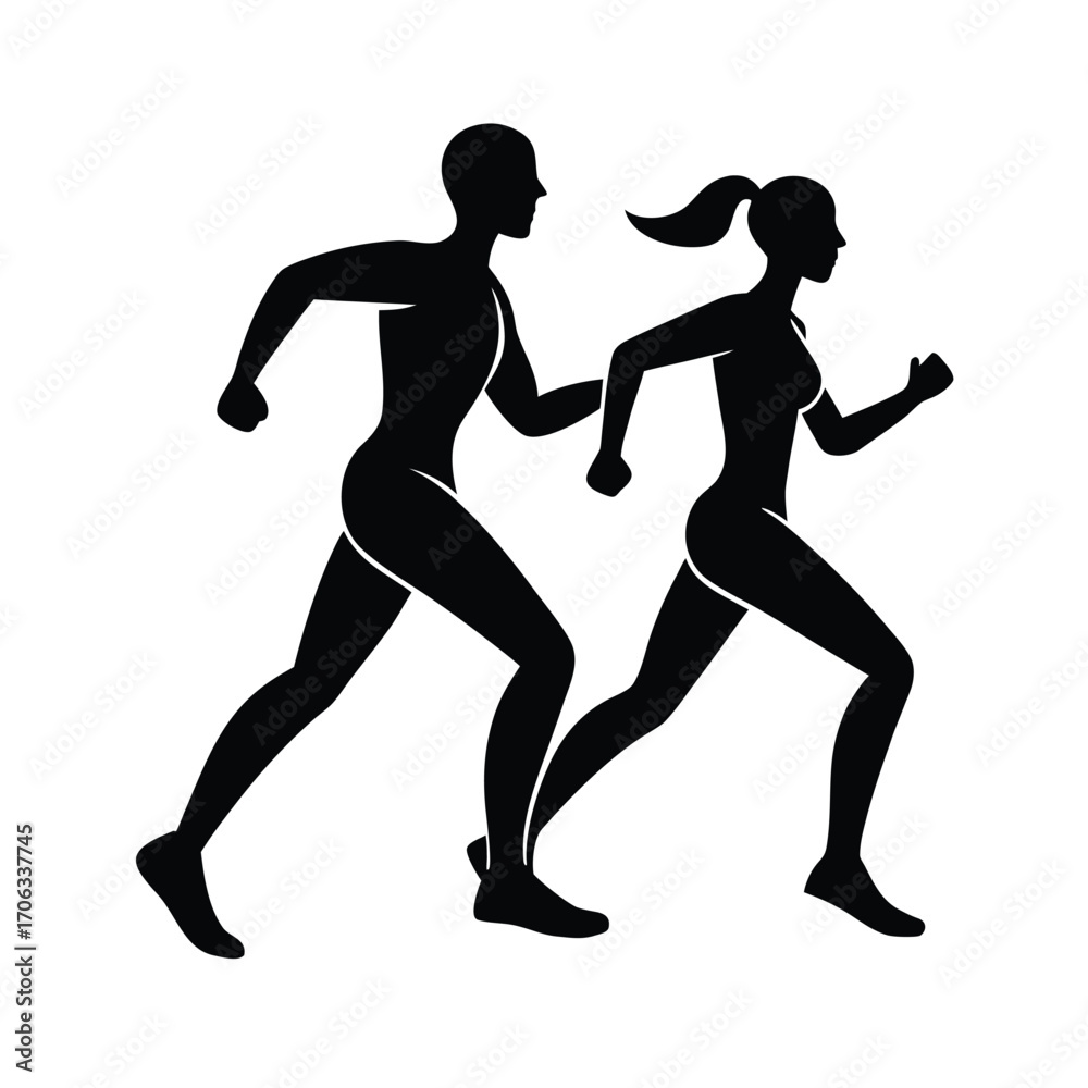 Obraz premium Marathon Runner Silhouette, Long Distance Running Silhouette, Sprinting Athlete Silhouette, Jogging Man Silhouette, Running Woman Silhouette