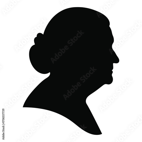 Elegant silhouette profile of an elderly woman with hair bun classic portrait art silhouette