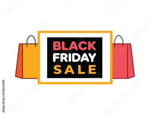 Black Friday sale banner with shopping bags illustration for promotion and marketing