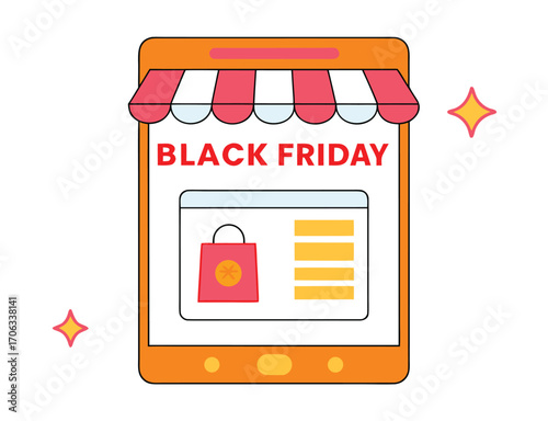 Online Black Friday sale promotion on a mobile phone screen graphic