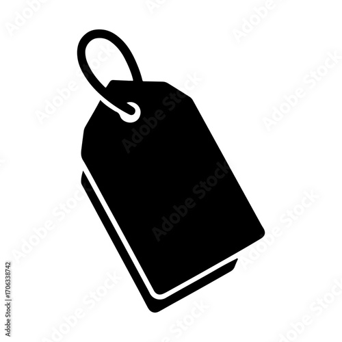 Black silhouette of two stacked price tags with string