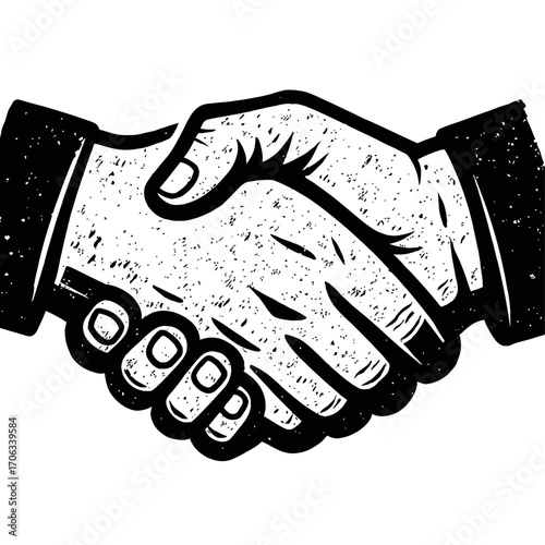 Black and white handshake. This iconic illustration symbolizes agreement, partnership, trust, and collaboration. It conveys deal-making, mutual respect, and unity for business. Perfect for showing com