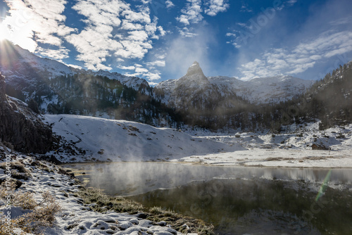 Lake Funtensee near Kärlinghaus during Snowy Winter in the European Alps, Germany, Europe