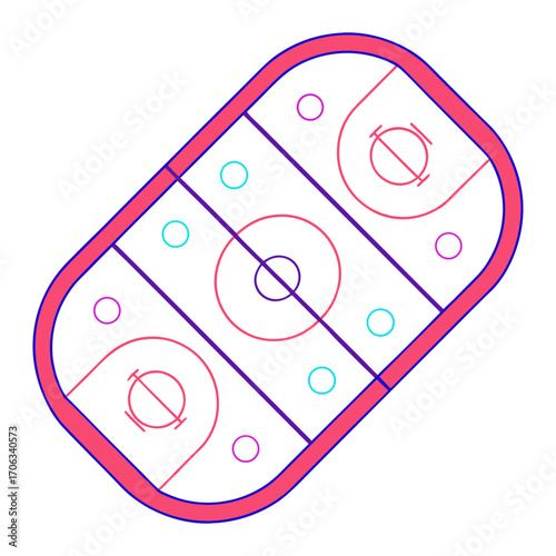 Simple illustration of an ice hockey rink with red and blue lines