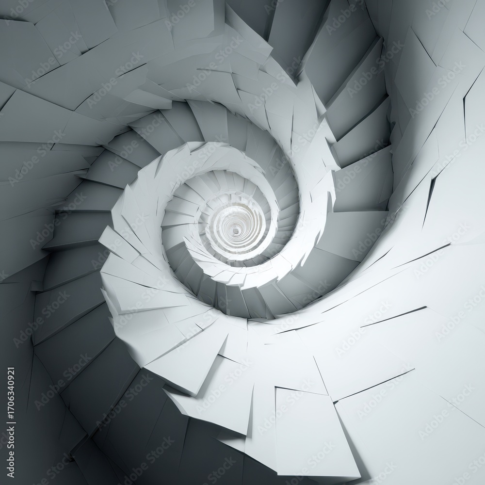 Fototapeta premium Abstract Spiral Staircase - Geometric Design in Light and Shadow.