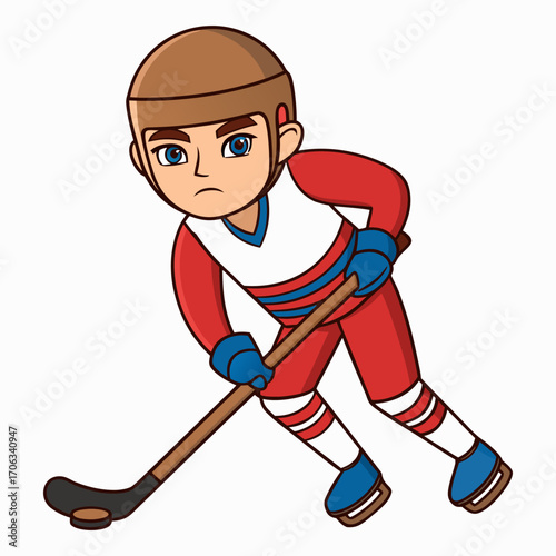 Cartoon hockey player in action on the ice