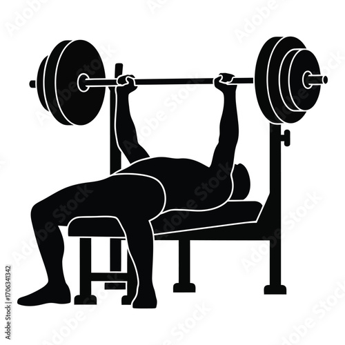 Man performing bench press exercise silhouette for strength training and fitness silhouette