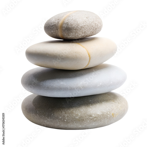 Stacked Stones on White Background for Balance Harmony and Meditation Practice