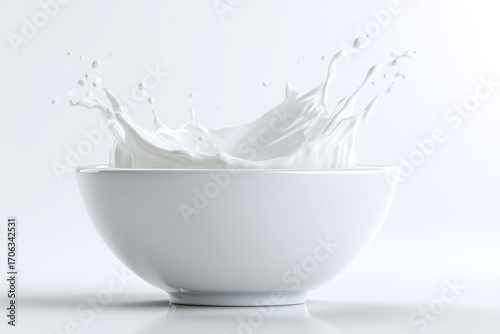 Dynamic Splash of Milk in White Bowl
