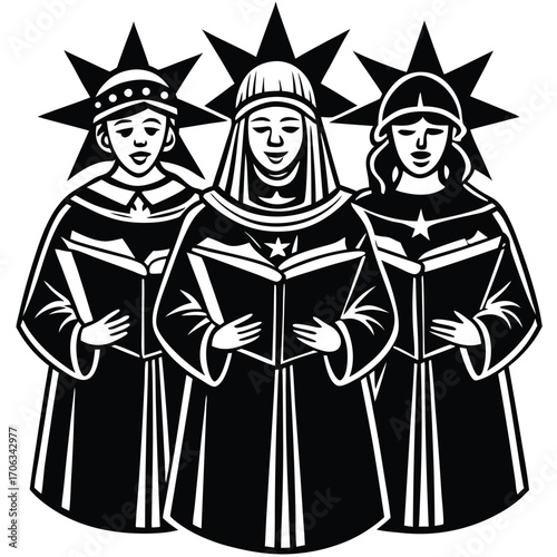 carol singers vector icon