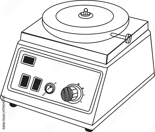 Line art drawing of laboratory centrifuge machine for scientific research and analysis