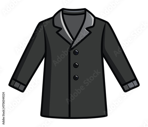 Classic dark grey tailored blazer jacket with three buttons and a light grey lapel collar
