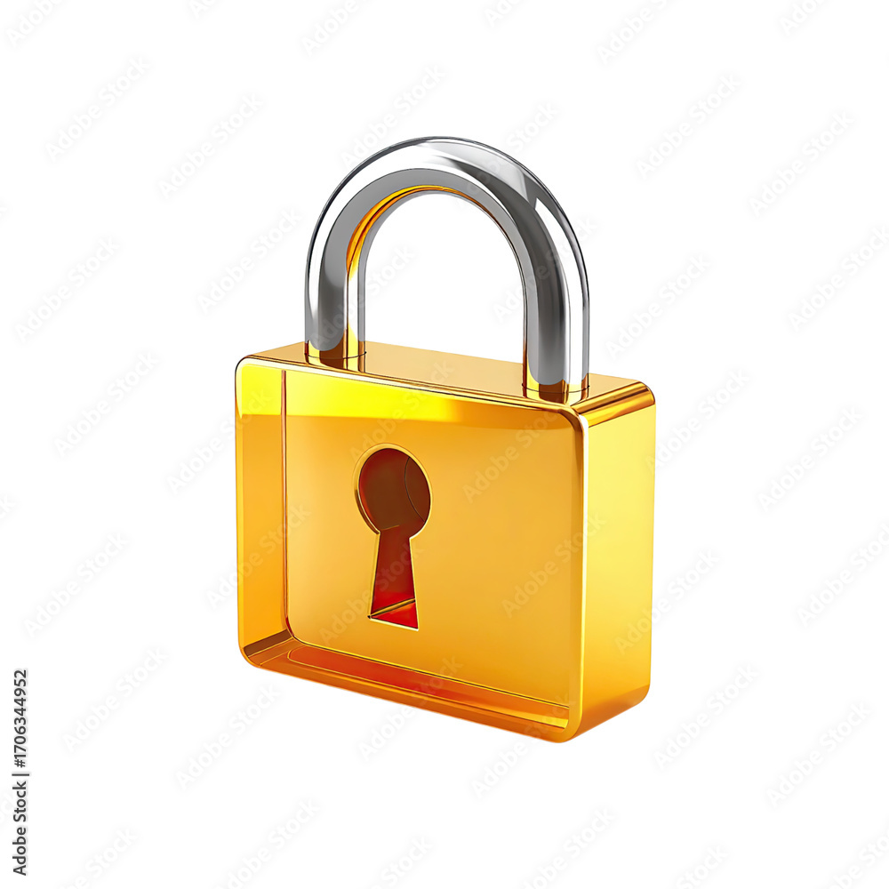Naklejka premium Stylish golden padlock with a silver shackle, symbolizing security and protection in a modern design