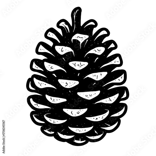 Stylized Black and White Pinecone Illustration - Rustic Forest Nature Element, Hand-Drawn Woodsy Botanical Art for Digital Designs, Holiday Crafts, and Natural Decor Themes - High-Quality Graphic Icon