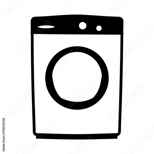 Minimalist Black and White Washing Machine Illustration for Laundry Concepts