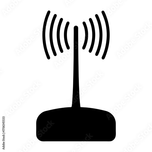 Black and white vector illustration of a wireless signal router device