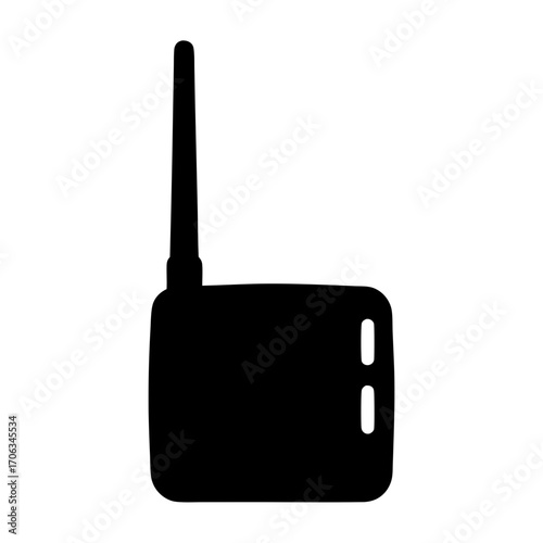 Simple black silhouette of a portable two way radio, perfect for security