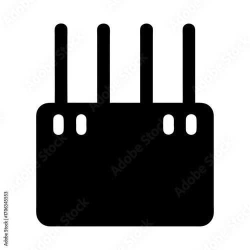 Minimalist illustration of a wireless router with four antennas in black
