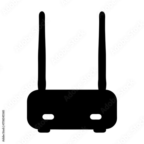 Black silhouette of a wireless router with two antennas providing internet connection