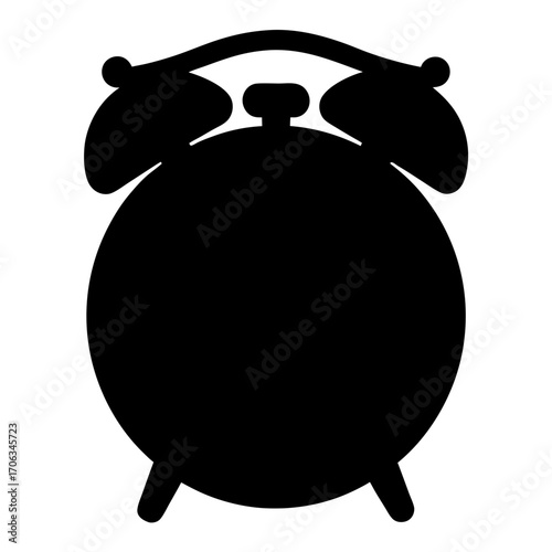 Black silhouette of a vintage twin bell alarm clock on white background