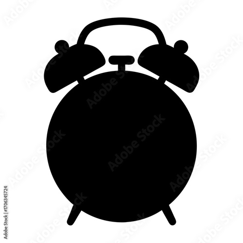 Simple black silhouette of an old fashioned alarm clock with ringing bells