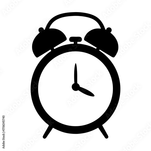 Black and white simple alarm clock silhouette illustration, time awareness design