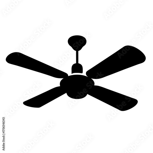 A black silhouette of a ceiling fan with five blades displayed