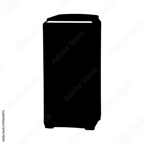 Silhouette of a modern black refrigerator with a clean white interior panel
